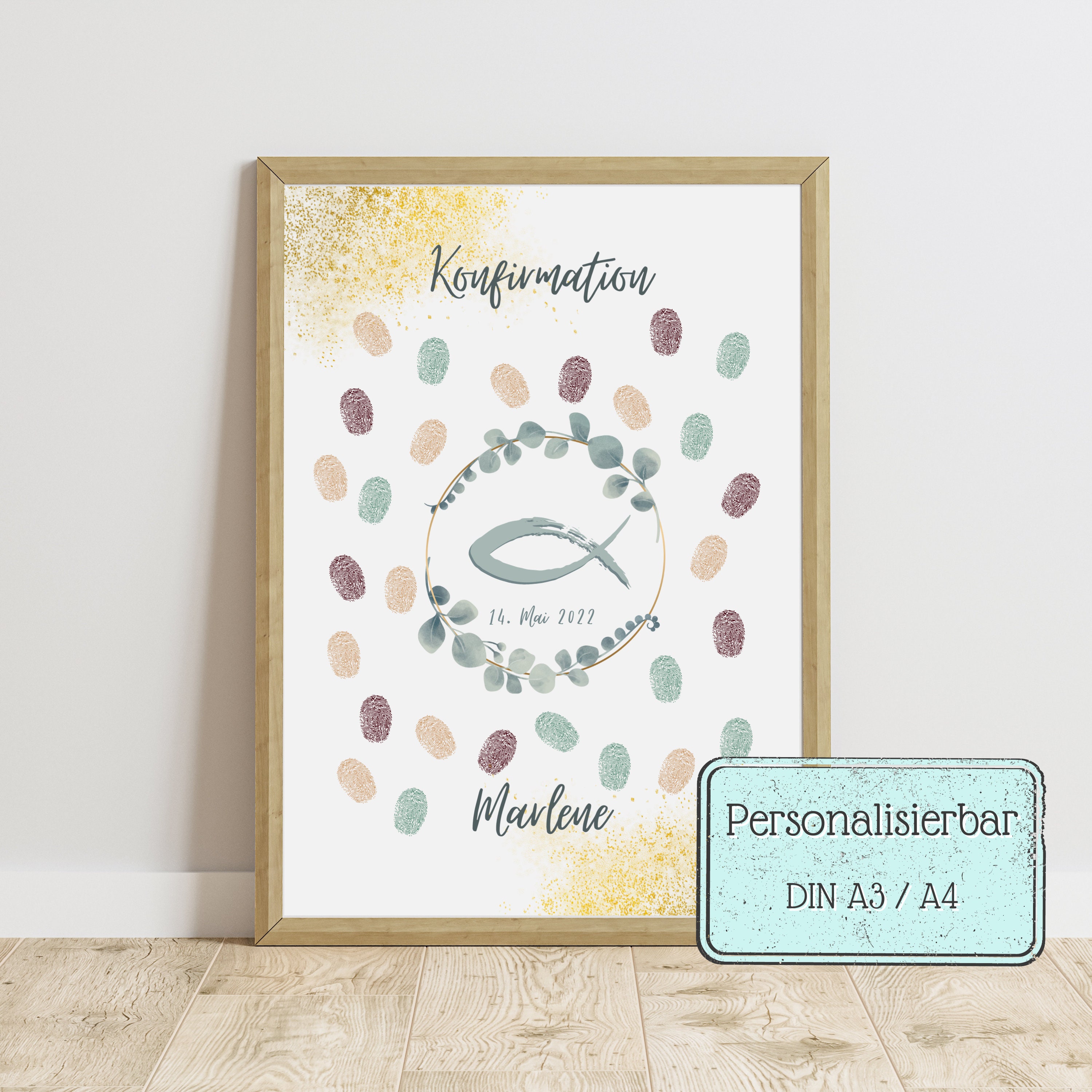 Fingerabdruckbild Fisch Geschenk Kommunion Geschenk Taufe Geschenk