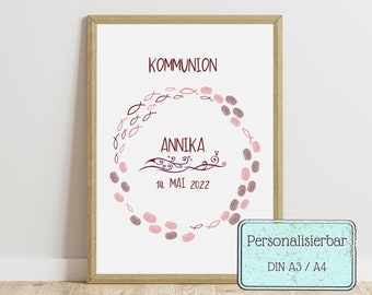 Fingerabdruckbild Fische | Geschenk Kommunion | Geschenk Taufe | Geschenk Konfirmation | Geschenk Erstkommunion | Gästebuch