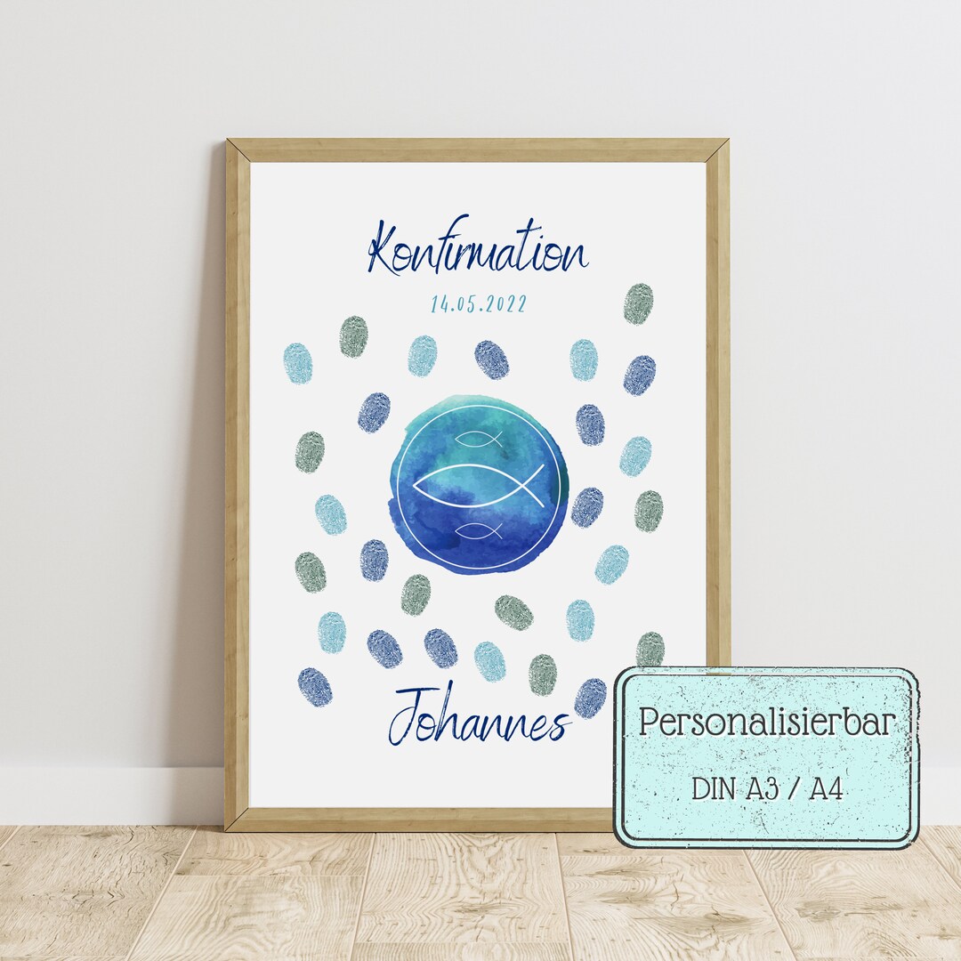 Fingerabdruckbild Fisch Geschenk Kommunion Geschenk Taufe Etsy.de
