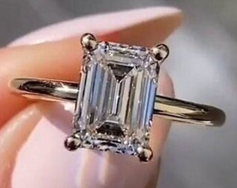 3 Ct Emerald Cut verlovingsring in 14K massieve ring 4 Prong Emerald Solitaire Moissanite Ring verborgen Halo verjaardag ring gouden belofte ring
