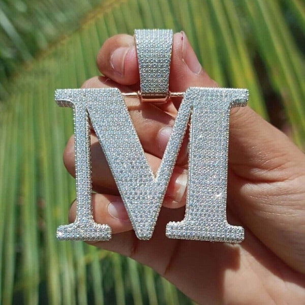 VVS Moissanite Custom Pendant Iced Out "M" Initial Pendant Hip Hop Jewelry Diamond Initial Pendant Solid 925 Silver Alphabet Pendant For Men