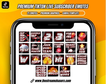 TikTok LIVE Subscriber Emotes Canva Template: Premium Red Letters | Download Transparent or with Background | Easy to add to your stream