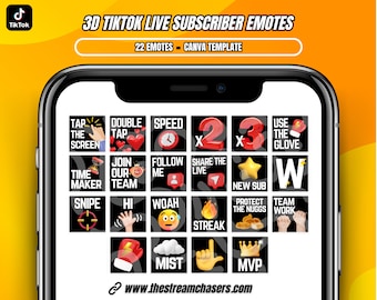 Plantilla Canva de emoticones para suscriptores de TikTok LIVE: elementos visuales 3D simples / Descarga en forma transparente o con un fondo / Fácil de agregar a tu transmisión