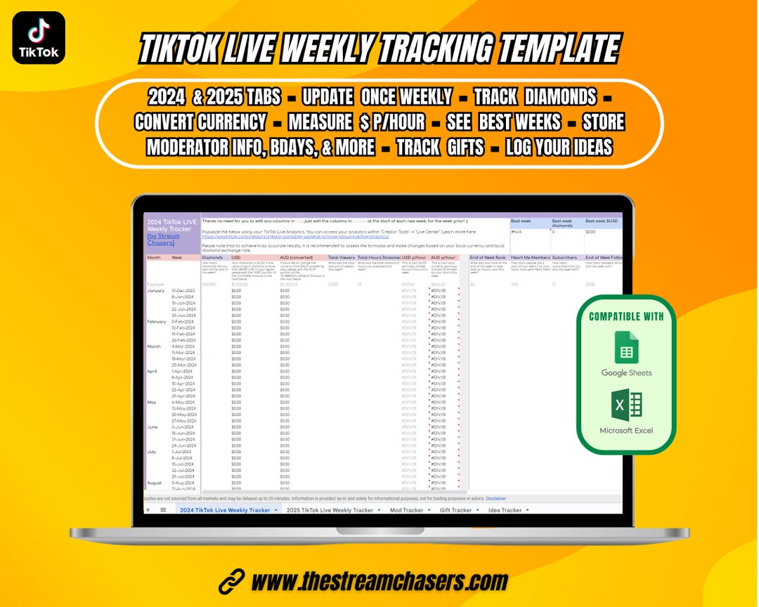 Weekly Reporting Tracker Tiktok LIVE Weekly Reporting Google Sheets Tracker | 2024-2025 ...