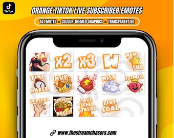 Orange TikTok LIVE Subscriber Emotes | Custom Cartoon Graphics | Download Transparent PNG | Perfect for Your Stream