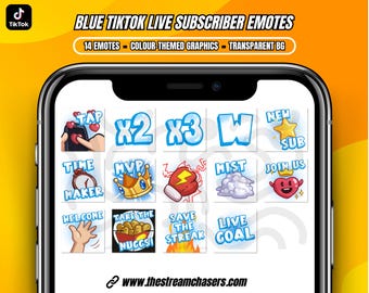 Emotes de suscriptores de TikTok LIVE azules / Gráficos de dibujos animados personalizados / Descargar PNG transparente / Perfecto para tu transmisión