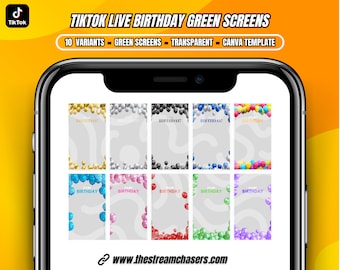 TikTok LIVE Birthday Balloon Green Screen Canva Template | Get more LIVE gifts on your Bday! | Transparent Green Screens | 10 Variations