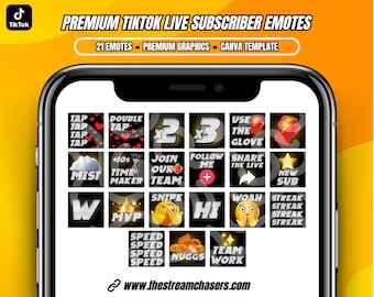 TikTok LIVE Subscriber Emotes Canva Template: Premium Yellow Letters | Download Transparent or with Background | Easy to add to your stream