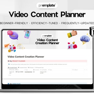 Op de afbeelding: Een laptopscherm dat een website voor een video-inhoudsplanner weergeeft. De website heeft de titel "Video Content Planner" en bevat een projectplanner en een sectie voor videobestanden. De website is ontworpen om gebruikers te helpen bij het plannen en organiseren van hun video-inhoudcreatieproces.