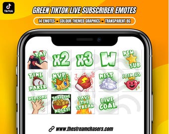 Emotes verdes para suscriptores de TikTok LIVE / Gráficos de dibujos animados personalizados / Descargar PNG transparente / Perfecto para tu transmisión