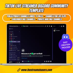 Modello della community Discord per TikTok LIVE Streamer / Configurazione in 5 minuti / Chat privata per i moderatori / Canali per gli abbonati