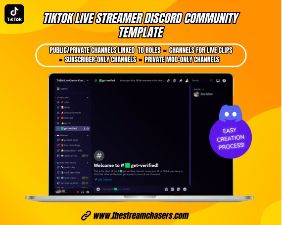 TikTok LIVE Streamer Discord Community Template | 5 Min Setup | Private Chat for Mods | Subscriber Channels