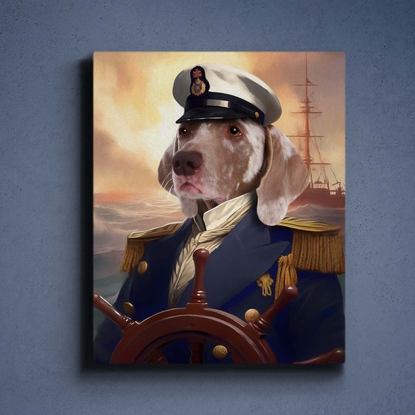 Custom Captain Pet Portrait, Captain Cat, Royal Pet Portrait, Captain Dog, Regal Cat Portrait, Regal Dog Portrait, Cat Painting,Pet Memory