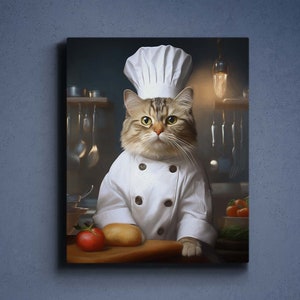 Custom Chef Cat Portrait, Chef Pet Portrait, Cat Chef Costume,Chef Portrait, Pet Cute Chef,Sassy Chef İn Kitchen Portrait,Chef Dog Gift