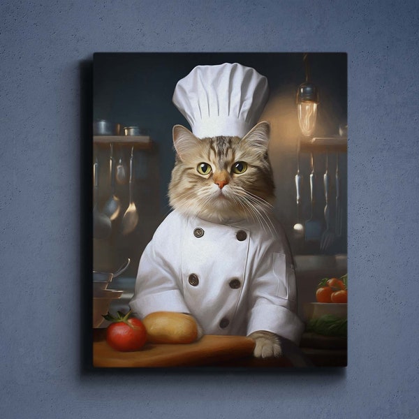 Custom Chef Cat Portrait, Chef Pet Portrait, Cat Chef Costume,Chef Portrait, Pet Cute Chef,Sassy Chef İn Kitchen Portrait,Chef Dog Gift