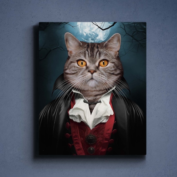 Custom Vampire Pet Portrait, Custom Dracula Cat Portrait, Scray Pet Portrait, Gothic Gift Idea for Pet Lovers, Personalized Pet Portrait,