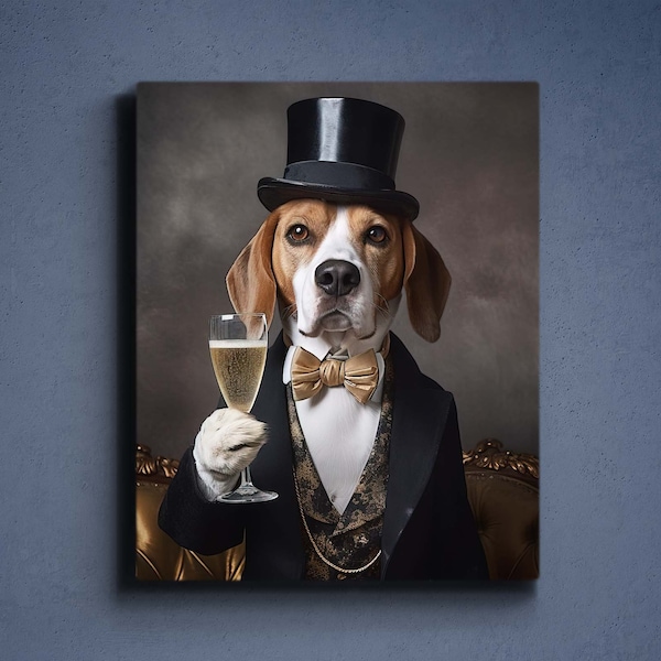Benutzerdefinierte Gentleman Hundeporträt, Hundetrinken Wein Porträt, Gentleman Haustier Geschenk, königliches Gentleman Porträt, personalisiertes Porträt, Weihnachtsgeschenk