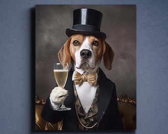 Aangepaste Gentleman Dog Portrait, Dog Drink Wine Portrait, Gentleman Pet Gift, Royal Gentleman Portrait, Gepersonaliseerde Portret, Kerstcadeau