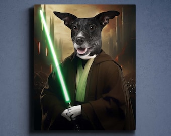Custom Jedi Pet Portrait, Custom Yoda Pet Portrait,Star Wars Pet Portrait, Jedi Portrait Gift, Personalized Pet Portrait,Funny Pet Portrait