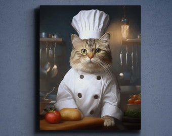 Custom Chef Cat Portrait, Chef Pet Portrait, Cat Chef Costume,Chef Portrait, Pet Cute Chef,Sassy Chef İn Kitchen Portrait,Chef Dog Gift