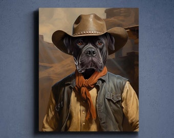 Custom Cowboy Pet Portrait, Western Dog Portrait, Cowboy Pet Gift, Dog Cowboy Portrait, Personalized Pet Portrait, Custom Dog Painting