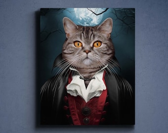 Custom Vampire Pet Portrait, Custom Dracula Cat Portrait, Scray Pet Portrait, Gothic Gift Idea for Pet Lovers, Personalized Pet Portrait,