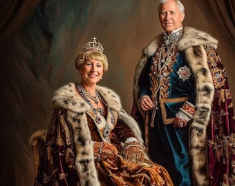King and Queen Portraits, Best gift for couple, Custom Couple Portraits, Royalty Portrait Couple, Anniversary gift, Royal Family Portrait
