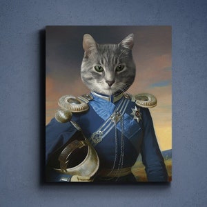 Custom Pet Portrait, Pet portraits, regal pet portrait, Regal military, royal Pet Portrait, unique gifts for pet owners, cat wall art