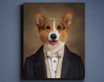 Custom Funny Pet Portrait, Personalized Cat Art, Handdraw Pet Art, Gift Idea for Pet Owners, Custom Art From Photo, Suit Pet Gift