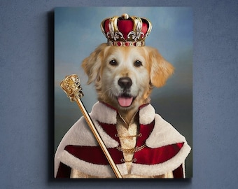 Ritratto personalizzato di un re, gatto re, cane re, ritratto di un animale domestico regale, arte personalizzata da foto, ritratto personalizzato di un animale domestico reale