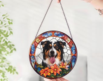 Custom Pet Memorial Stained Glass Suncatcher, Loss of Pet Sympathy Gift, Custom Dog Portrait from Photo, Personalized Custom Art Suncatcher