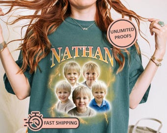 Personalized Kids Photo T-Shirt, Custom Kid's Collage Mothers Day Gift, Retro Vintage Style Family Photo Tee, Grand Parents Gift idea