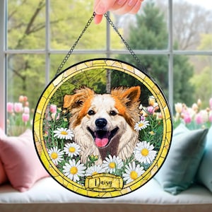 Personalized Dog Window Hangings, Stained Glass Gift for Dog Owners, Pet Memorial Decor, Pet Window Art, Dog Portrait From Photo,
