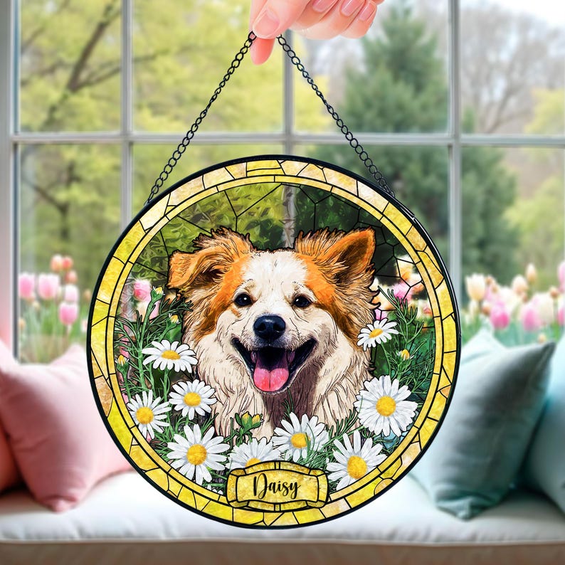 Personalized Dog Window Hangings, Stained Glass Gift for Dog Owners, Pet Memorial Decor, Pet Window Art, Dog Portrait From Photo,
