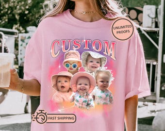 Personalized Baby Photo T-Shirt, Custom Kid's Collage Mothers Day Gift, Retro Vintage Style Family Photo Tee, Birthday Baby Shower Gift