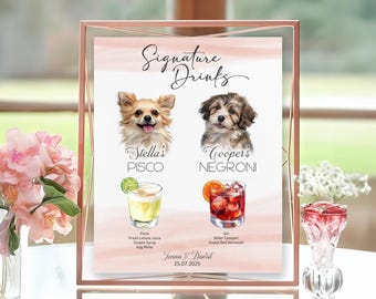 Pet Cocktail Sign, A Custom Gallery Stand, Art Board Set, Display Your Favorite Photos with a Hand-Crafted Solid Oak Stand, Weeding Party