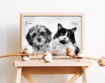 Multiple Watercolor Pet Portrait, Pet Memorial Gift, Photo Watercolor Dog Cat Art Personalized Christmas and Birthday Gift Mother and Dad
