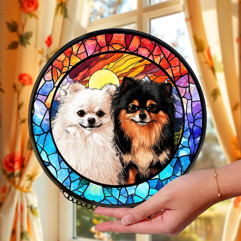 Stained glass dog
Personalized gift
Dog memorial art
Pet portrait glass
Dog window decor
Glass dog charm
Dog rainbow art
Sunlight pet art
Handmade dog gift
Pet photo decor
Unique dog art
Canine suncatcher
Custom dog gift