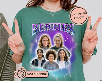 Custom Besties Bootleg Shirt, Personalized Friends Photo T-Shirt, 90s Retro Vintage Graphic Tee, Best Friend Gift, Bff Birthday Shirt