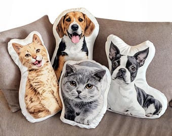 Custom Pet Face Pillow, Personalized Dog Cat Photo Shaped Pillow, Memorial Gift for Pet Owners, Your Dog or Cat's Face on Pillow