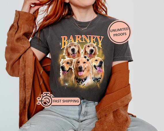 Custom Pet T Shirt Your dog/cat's photo + name on a vintage Comfort Colors tee, Personalized pet gift & 90's style for pet lovers