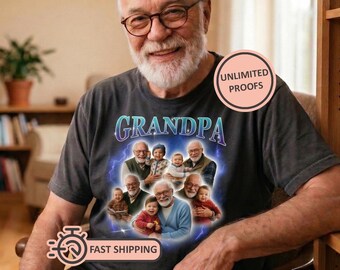 Custom Grandpa Bootleg Shirt, Personalized Grandpa Photo T-Shirt, 90s Retro Vintage Graphic Tee, Grandfather Gift, Comfort Colors Shirt