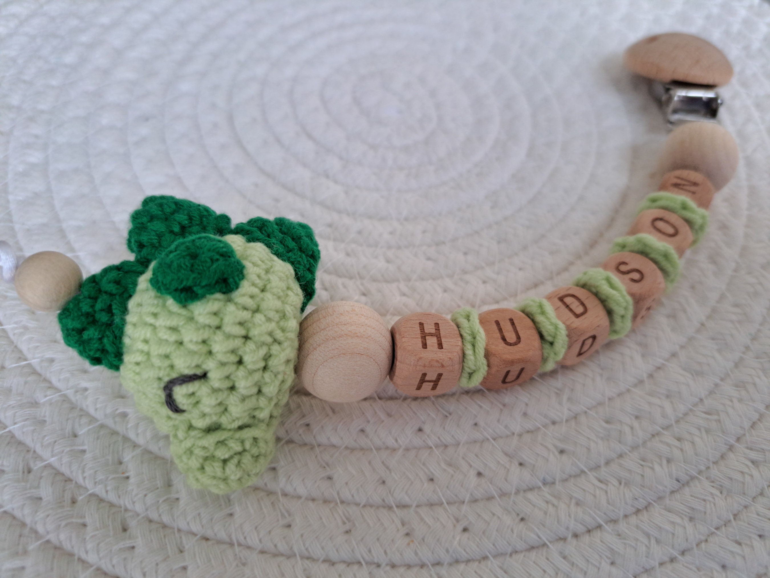 Personalised Dummy Clip Dinocrochet Wooden Dummy Clipmam Etsy