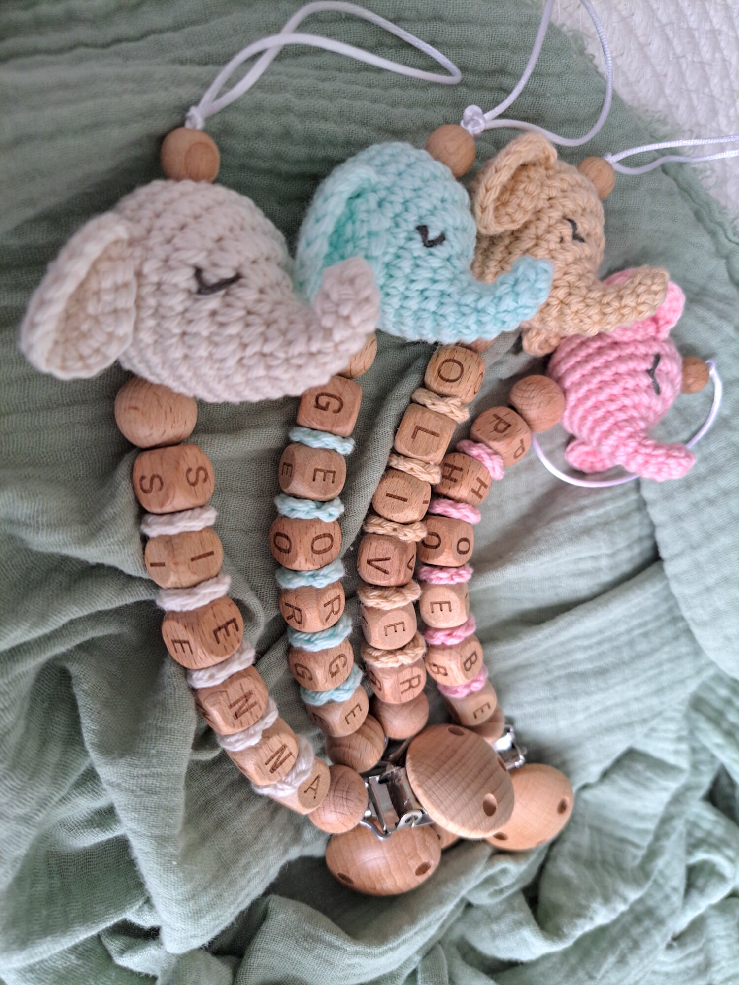 Personalised Dummy Clip Elephantcrochet Wooden Dummy Clipmam Dummy Clip Dummy Chain