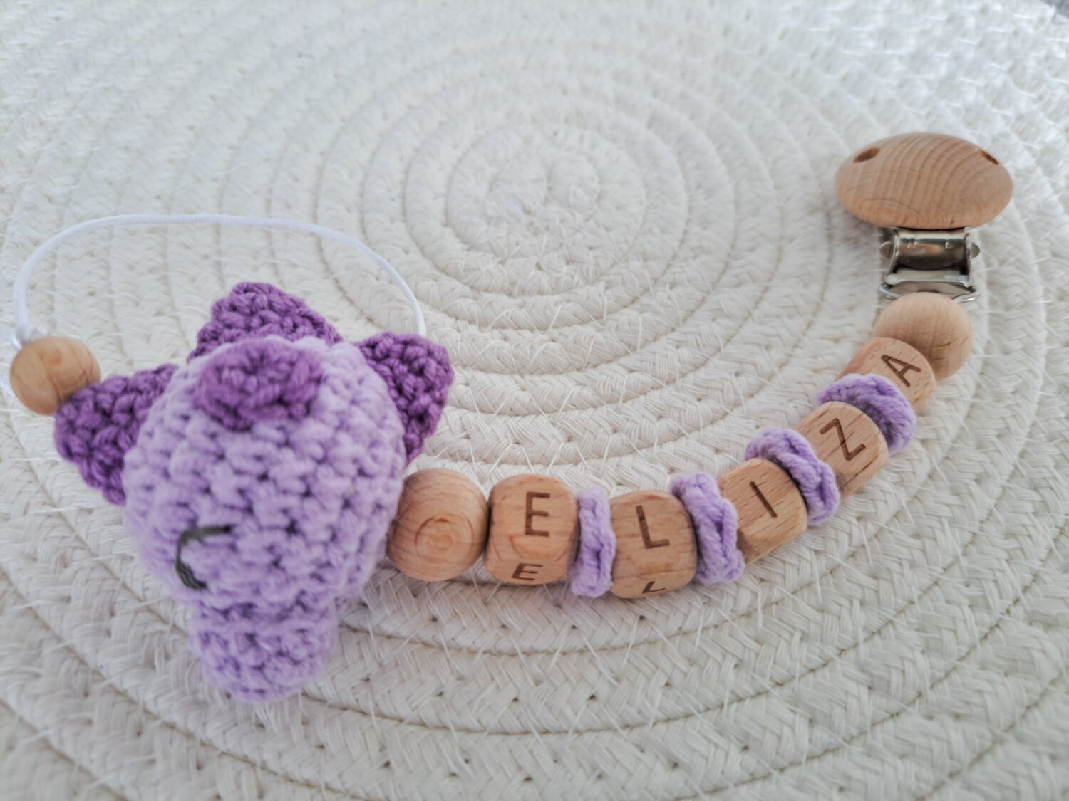 Personalised Dummy Clip Dinocrochet Wooden Dummy Clipmam Etsy