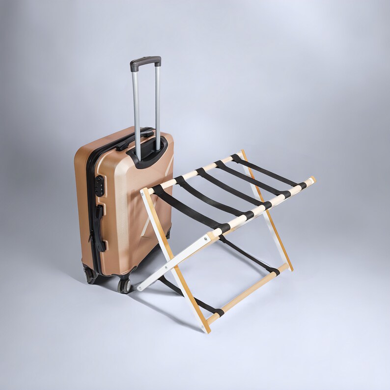 Foldable Wood Luggage Rack, Portable Outdoor Tray Stand, Minimalist