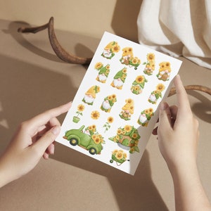 Sonnenblumen Wichtel Sticker Bogen | Dekorative Aufkleber | Bullet Journaling | Junk Journaling | Sammelalbum | Wichtel Sticker