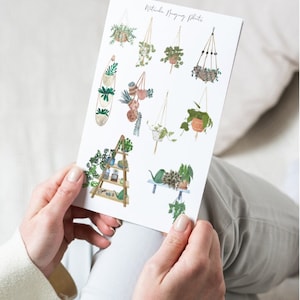 Full or Half Page Watercolor Hanging Plants Sticker sheet | Decorative stickers | BUJO | Junk Journaling | Scrapbook | Plant Stickers
