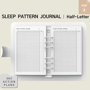 Sleep Tracker Half-Letter inserções imprimíveis, diário de padrões de sono, intervalos de 30 minutos, insônia, download instantâneo