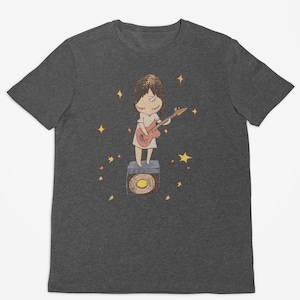 Yoshitomo Nara Guitar Girl And Star Graphic Tee, Coquette Japan Aesthetic Guitar Girl Tee